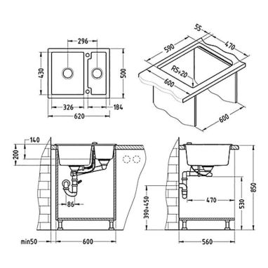 ALVEUS Мойка врезная для кухни Cubo 20-A57 M оборотная espresso (1088548)