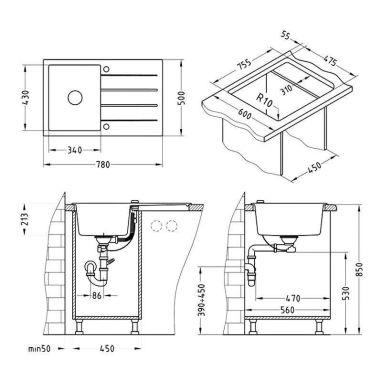 ALVEUS Мойка врезная для кухни Cubo 30-A91 оборотная carbon (1054657)