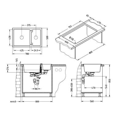 ALVEUS Мойка врезная для кухни Cubo 50-A21 M оборотная cappuccino-metalic (1054746)