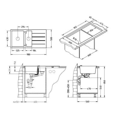 ALVEUS Мойка врезная для кухни Cubo 70-A91 оборотная carbon (1054767)
