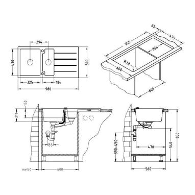 ALVEUS Мойка врезная для кухни Cubo 70-A16 M оборотная antrazit-metalic (1054769)
