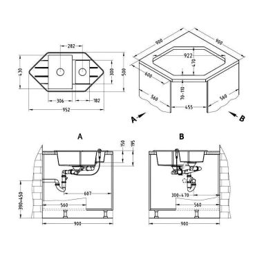 ALVEUS Мойка врезная для кухни Cubo 80-A11 угловая оборотная arctic (1054772)