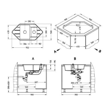 ALVEUS Мойка врезная для кухни Cubo 80-A51 угловая оборотная beige (1067425)