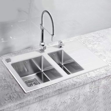 ALVEUS Мойка врезная для кухни Crystalix 20L правое крыло белое стекло (1070315/1099642)