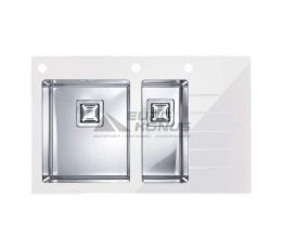 ALVEUS Мойка врезная для кухни Crystalix 20L правое крыло белое стекло (1070315/1099642)