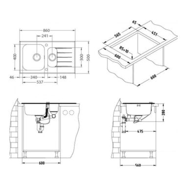 ALVEUS Мойка врезная для кухни Glassix 20 оборотная черное стекло (1100015)