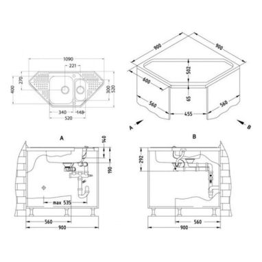 ALVEUS Мойка врезная для кухни Pixel 60L угловая полированная Corner (1085970 SAT)
