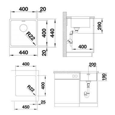 BLANCO Мойка под столешницу для кухни ANDANO 400-U без крыла полированная (522959)