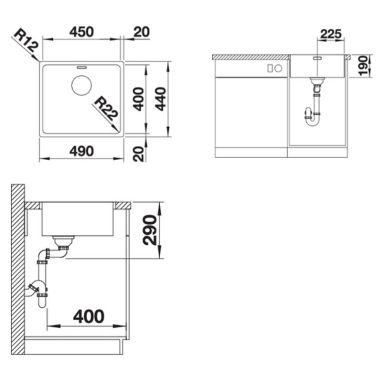BLANCO Мойка врезная для кухни ANDANO 450-IF без крыла полированная (522961)