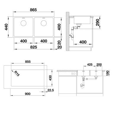 BLANCO Мойка врезная для кухни ANDANO 400/400-IF без крыла полированная (522985)