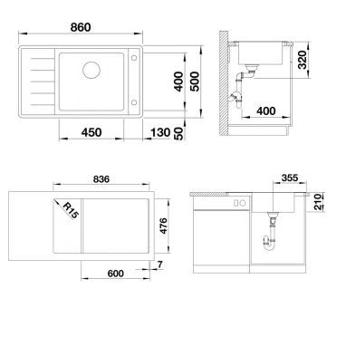 BLANCO Мойка врезная для кухни ANDANO XL 6 S-IF Compact левое крыло полированная (523001)