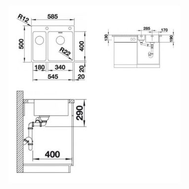 BLANCO Мойка врезная для кухни ANDANO 340/180-IF/A без крыла полированная (525247)