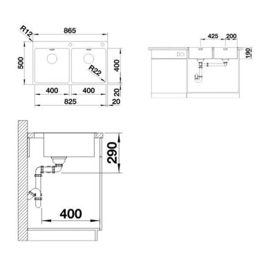 BLANCO Мойка врезная для кухни ANDANO 400/400-IF/А без крыла полированная (525249)