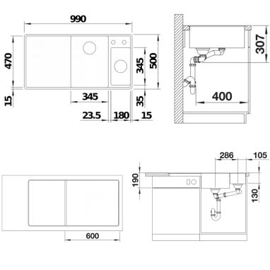 BLANCO Мойка врезная для кухни AXIA III 6 S-F правое крыло алюметаллик (524665)