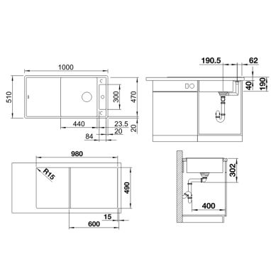 BLANCO Мойка врезная для кухни AXIA III XL 6 S оборотная темная скала (523501)