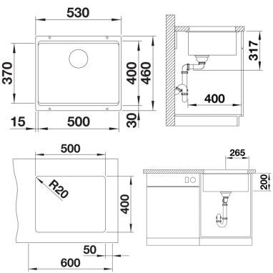 BLANCO Мойка под столешницу для кухни ETAGON 500-U без крыла серый беж (522234)