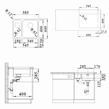 BLANCO Мойка под столешницу для кухни SOLIS 340/180-U без крыла полированная (526128)