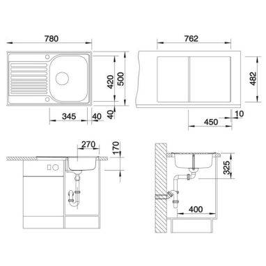 BLANCO Мойка врезная для кухни TIPO 45 S Compact оборотная декор (513675)