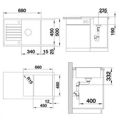 BLANCO Мойка врезная для кухни ZIA 45 S Compact оборотная антрацит (524721)