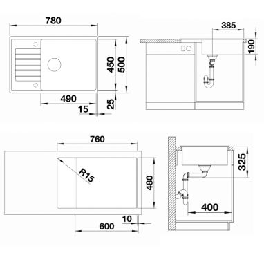 BLANCO Мойка врезная для кухни ZIA XL 6 S Compact оборотная темная скала (523274)