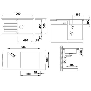 BLANCO Мойка врезная для кухни ZIA XL 6 S оборотная черный (526024)