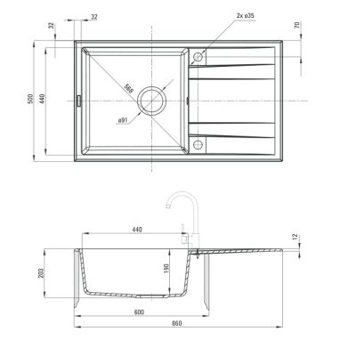DEANTE Мойка врезная для кухни Eridan ZQE G113 оборотная графитовый металлик
