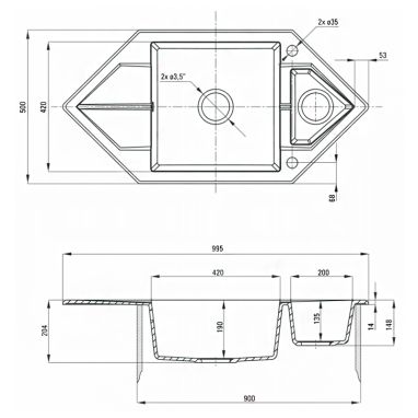 DEANTE Мойка врезная для кухни Hexon ZQP G653 оборотная графитовый металлик