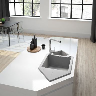 DEANTE Мойка врезная для кухни Hexon ZQP S653 оборотная серый металлик