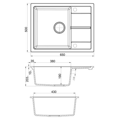 FABIANO Кухонная мойка Cubix 65x50 оборотная Beton (8221.201.0975)