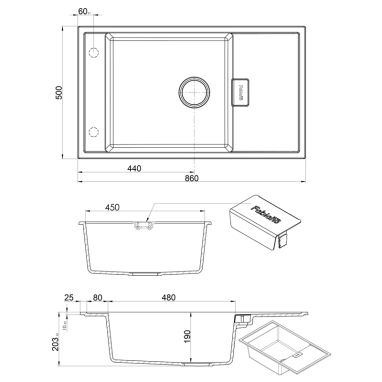 FABIANO Кухонная мойка Navio 86x50 XL оборотная Alpine White (8221.201.0996)
