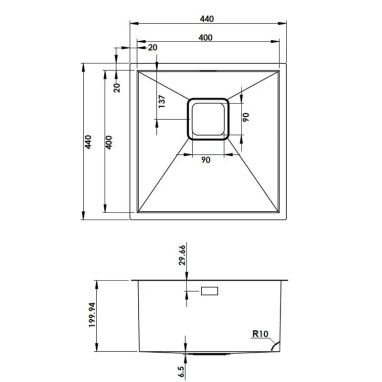 FABIANO Кухонная мойка Quadro 44 Nano Graphite без крыла полированная (8216.401.0893)