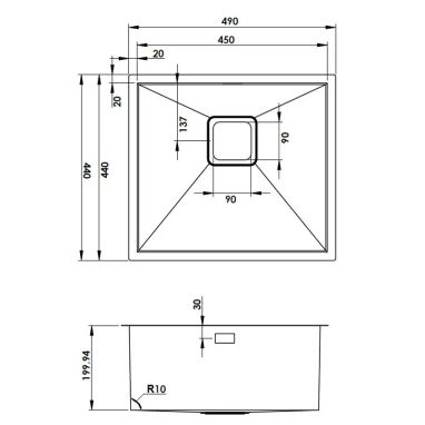 FABIANO Кухонная мойка Quadro 49 Nano Graphite без крыла полированная (8216.401.0896)