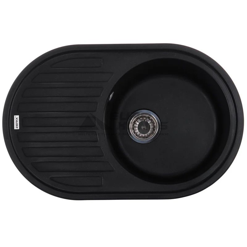 ZERIX Мойка врезная для кухни ZS-7750R-14 оборотная черный металлик (ZX4562)