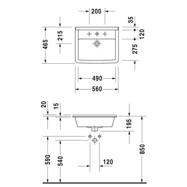 DURAVIT Умывальник врезной для ванной комнаты Starck 3 (0302560000)