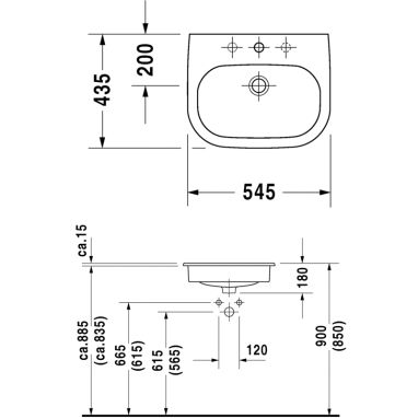 DURAVIT Умывальник врезной для ванной комнаты D-Code (0337540000)