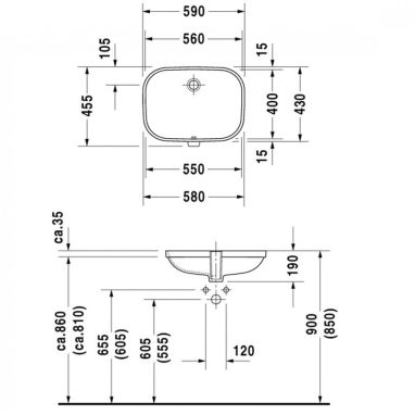 DURAVIT Умывальник под столешницу для ванной комнаты D-CODE (0338560000)