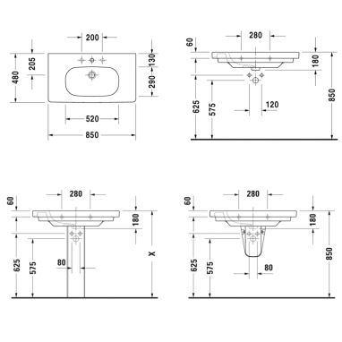 DURAVIT Умывальник подвесной для ванной комнаты D-Code (03428500002)