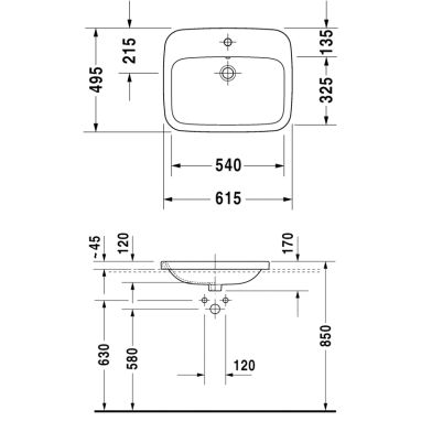 DURAVIT Умывальник врезной для ванной комнаты DuraStyle (0374620000)