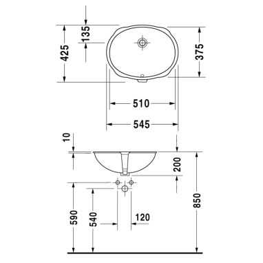 DURAVIT Умывальник под столешницу для ванной комнаты Santosa (0466510000)