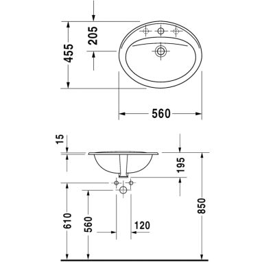 DURAVIT Умывальник врезной для ванной комнаты DuraPlus (0472560000)
