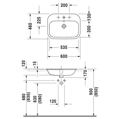 DURAVIT Умывальник врезной для ванной комнаты Happy D.2 (0483600000)