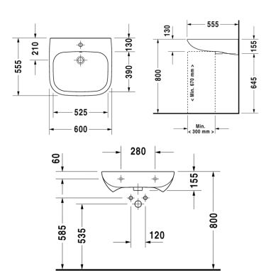 DURAVIT Умывальник подвесной для ванной комнаты D-Code (23126000002)