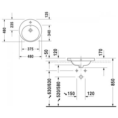 DURAVIT Умывальник врезной для ванной комнаты Starck 2 (2327480000)