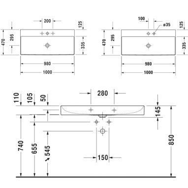 DURAVIT Умывальник подвесной для ванной комнаты DuraSquare (2353100041)