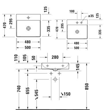 DURAVIT Умывальник подвесной для ванной комнаты DuraSquare (2353500041)