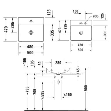 DURAVIT Умывальник подвесной для ванной комнаты DuraSquare (2353500071)