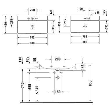 DURAVIT Умывальник подвесной для ванной комнаты DuraSquare (2353800041)