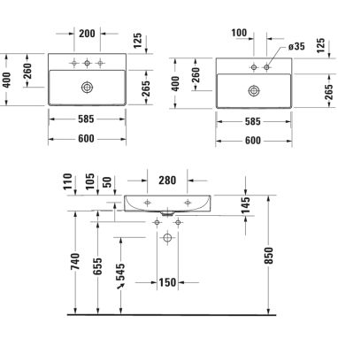 DURAVIT Умывальник подвесной для ванной комнаты DuraSquare (2356600041)