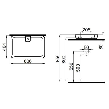 IDEVIT Умывальник накладной для ванной комнаты Slim Rectangle 6001-1405