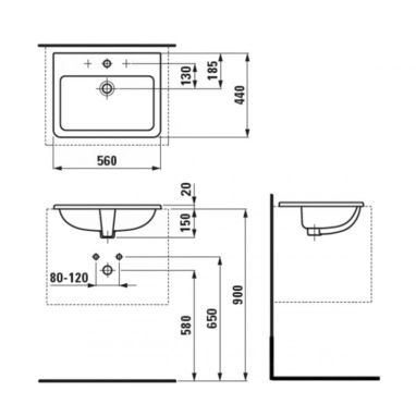 LAUFEN Умывальник врезной для ванной комнаты Pro S (H8189630001041)